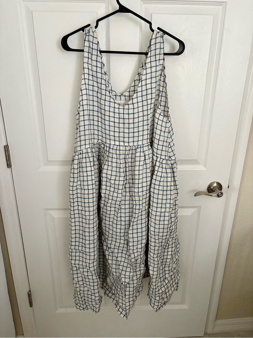 Not perfect linen blue and white checkered volume dress S/M